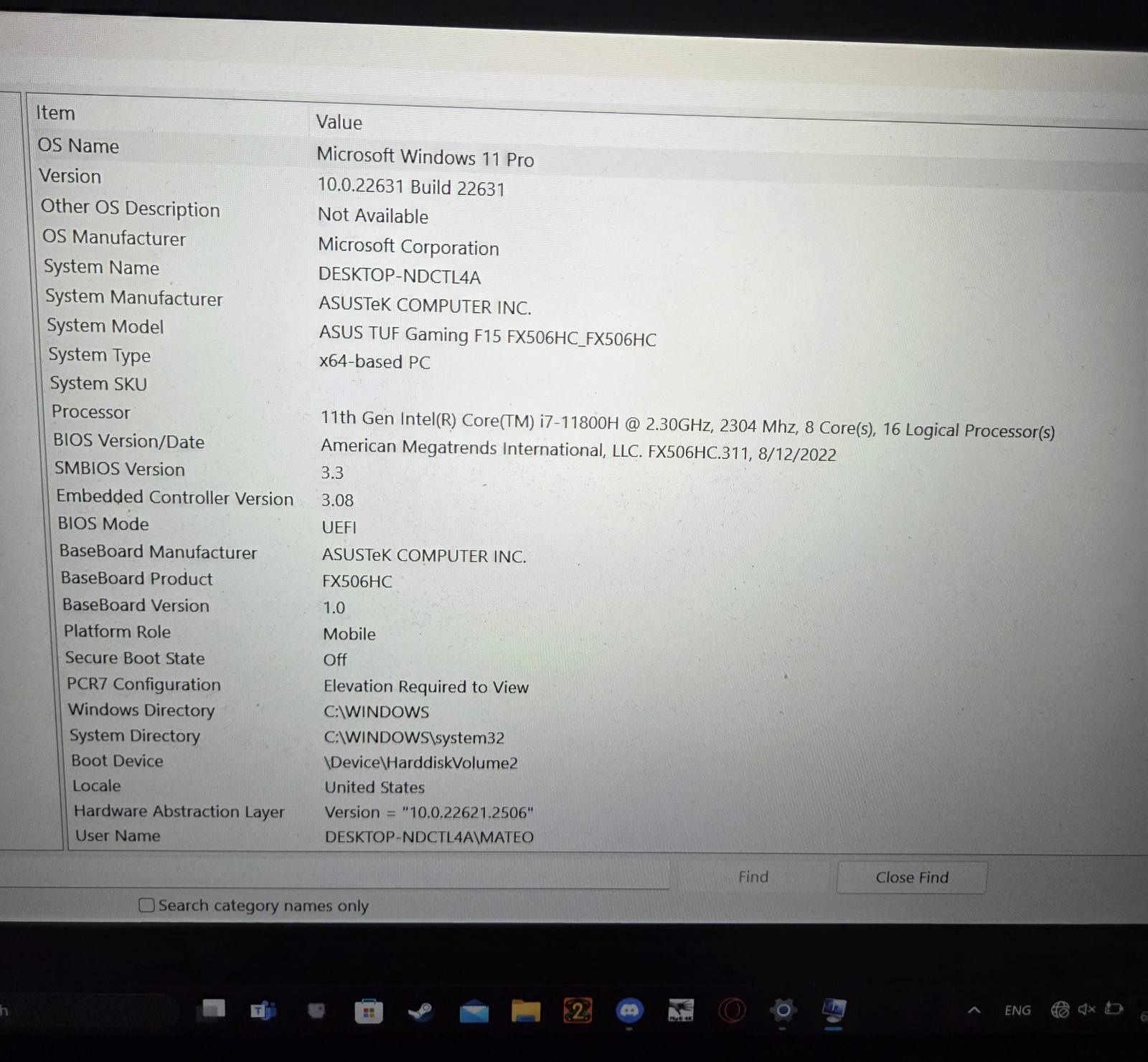 ASUS TUF Gaming F15 i7 RTX3050