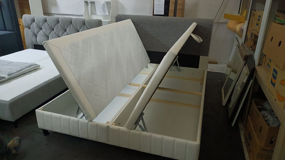 Pat tapițat , ecopiele și textil ,lada,160cm/200 cm, nou