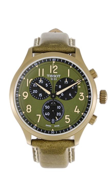 Ceas cronograf TISSOT cu o curea de piele, Auriu, VERDE INCHIS