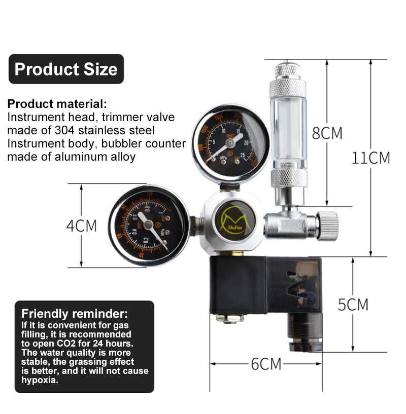 Regulator, Reductor co2 cu 2 manometre, electrovalva si numarator bule