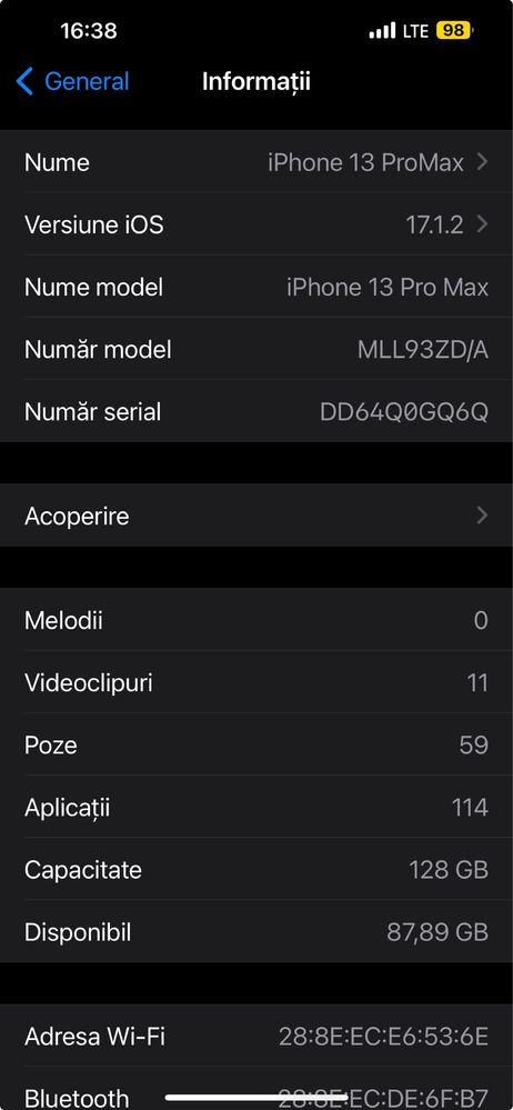 ca nou Iphone 13 Pro Max Sierra Blue 128Gb 99.% baterie!