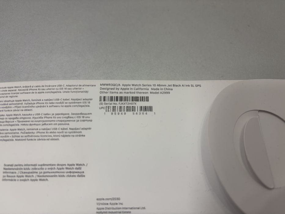 Apple Watch Seria 10, 46mm, Gps, Jet Black Aluminuim Case, la cutie