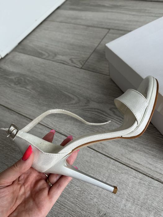 Pantofi eleganti din piele naturala (sandale) albe cununie/nunta