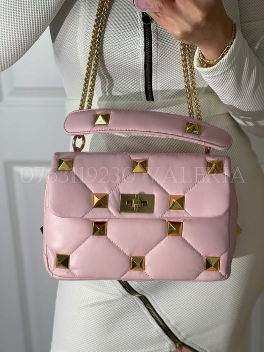 Geanta Valentino - Roz Pal roman Stud Piele Medie