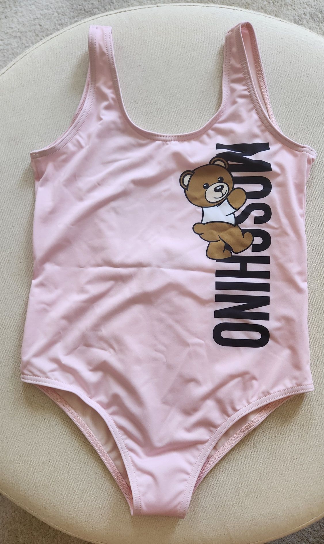Детски цял бански MOSCHINO за момиче 7-8г/128cm розов лого подплатен