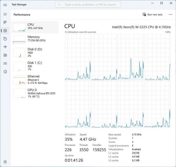 Workstation Lenovo P520 Xeon 4.6GHz 256GB RAM, RTX 3070, NVme+10TB HDD