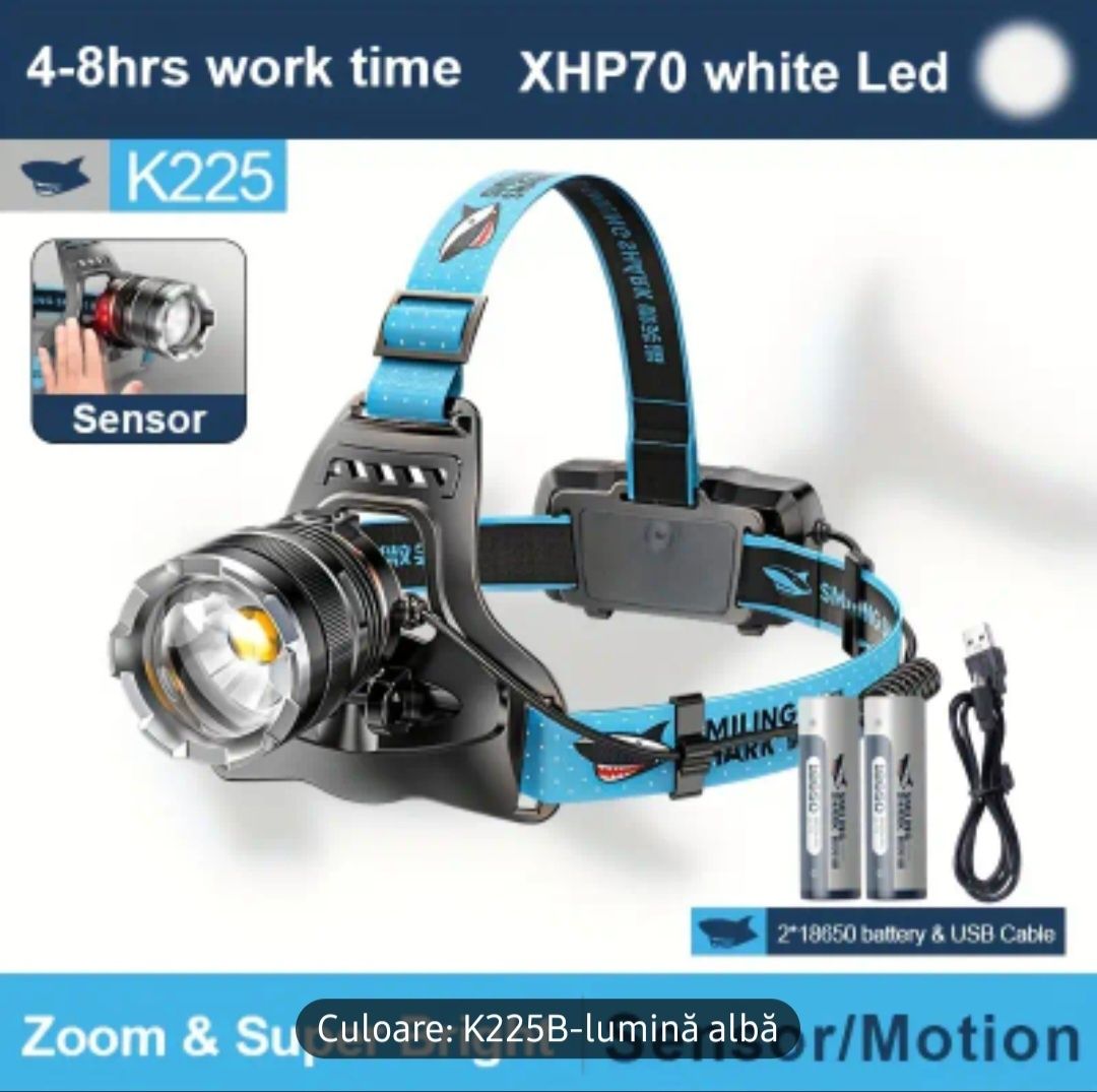 Vând lampa de cap cu acumulatori reîncărcabili cu led XHP 70