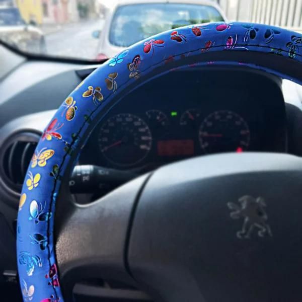 Дамски калъф за волан - еко кожа син DISCO BUTTERFLY