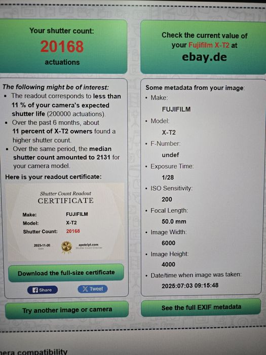Camera Fujifilm X-T2 APSC body 20k cadre