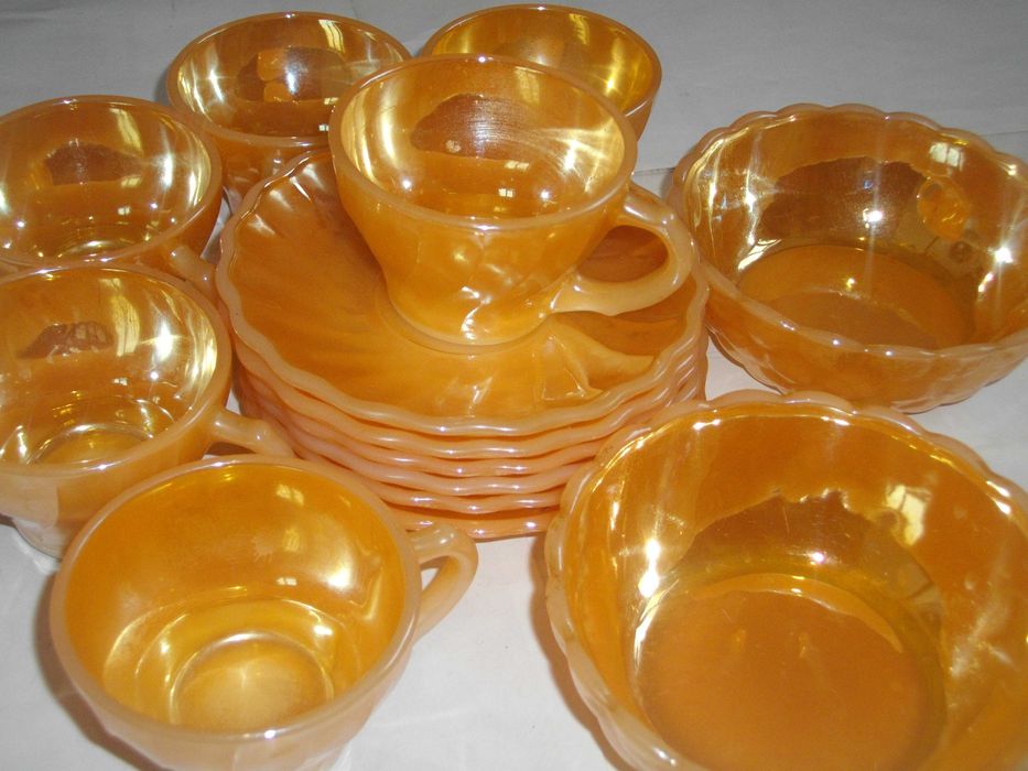 Vintage USA Archor Hocking-14 Части Нов Сервиз-САЩ-Цвят Праскова