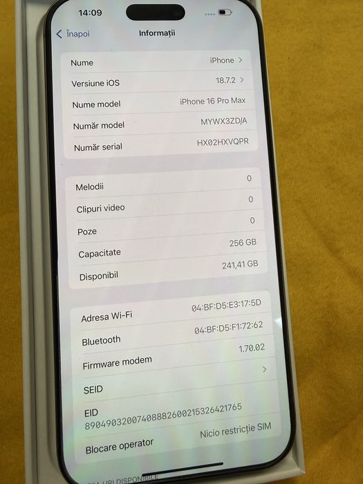 Oferta !! Iphone 16 Pro Max 256 IMPECABIL ! 56 cicluri !8 luni garanti
