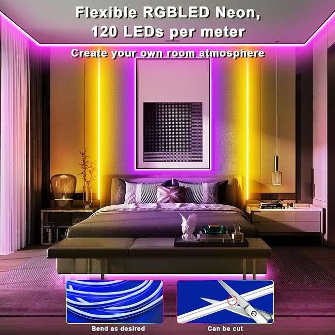 20M RGB LED неонови въжени светлини за открито, IP68 WiFi