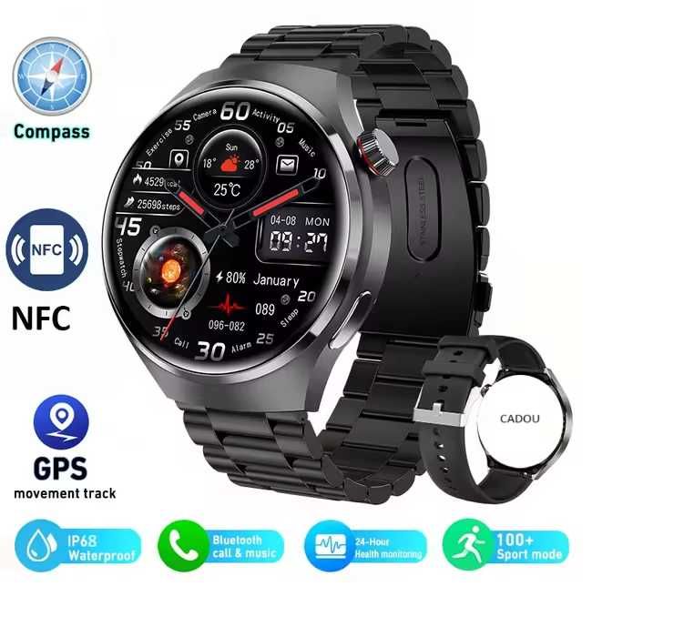 Ceas inteligent cu GPS GT4 Pro NFC Răspuns apel Sport Tracker, Negru