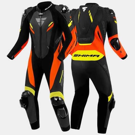 Кожен мото екип SHIMA RS-01 FLUO 1част,гърбица,слайдери,протектори