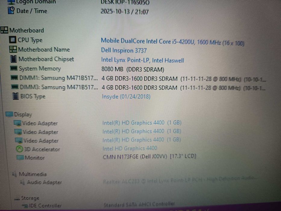 Laptop Dell  3737, Core i5 4200u, 8gb ddr3, ssd 240gb, led 17,3 inch