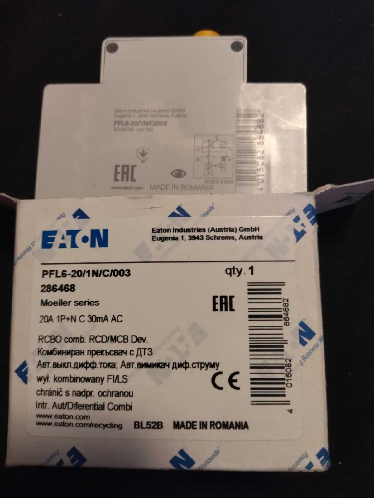 Siguranță bipolară Diferențial EATON 20 A RCBO