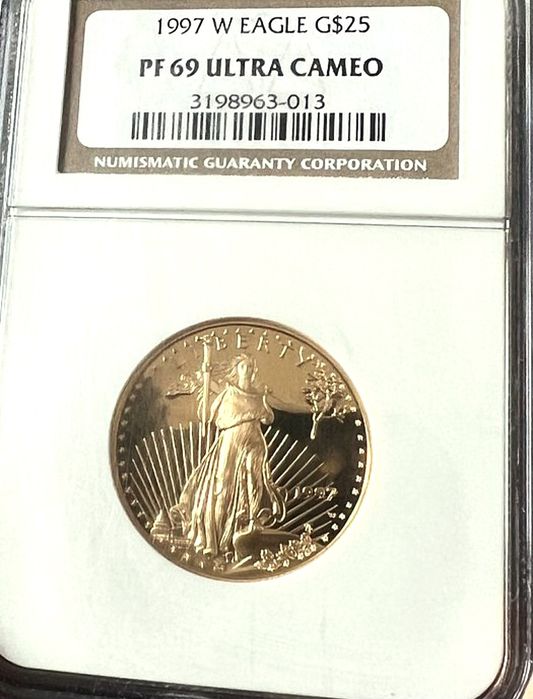 Monedă de aur SUA 25 dolari 1997.  Clasificată NGC, proof.