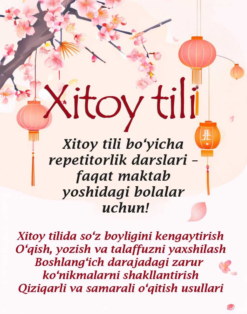 Yozgi ta’tilda XITOY TILI darslari [ Maktab Bolalar Uchun ]