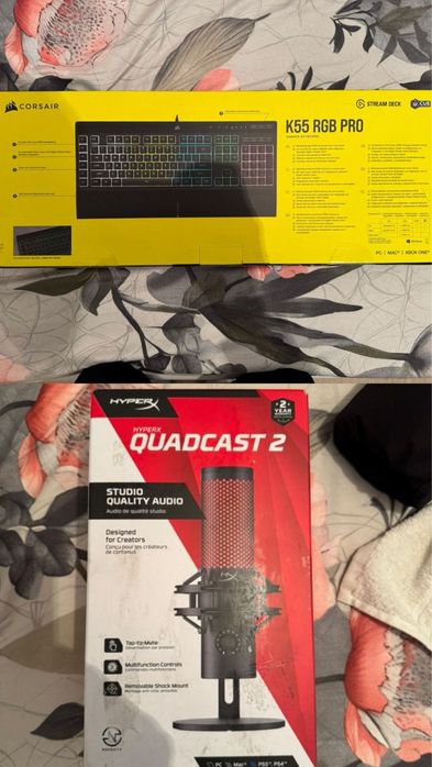 Vand Microfon HyperX Quadcast 2 și Tastatura Corsair K55RGB Pro