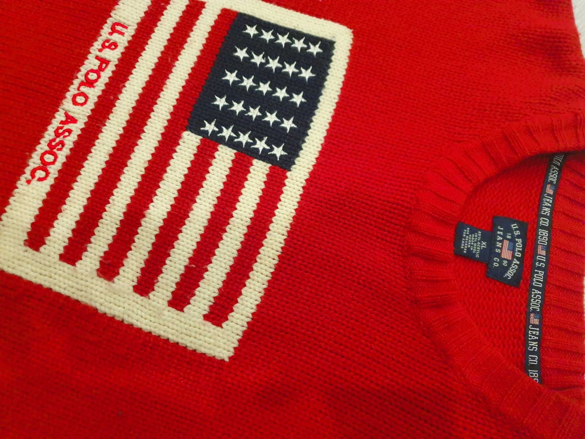 Pulover rosu U.S. Polo Assn. Red American Flag Sweater  XL usa