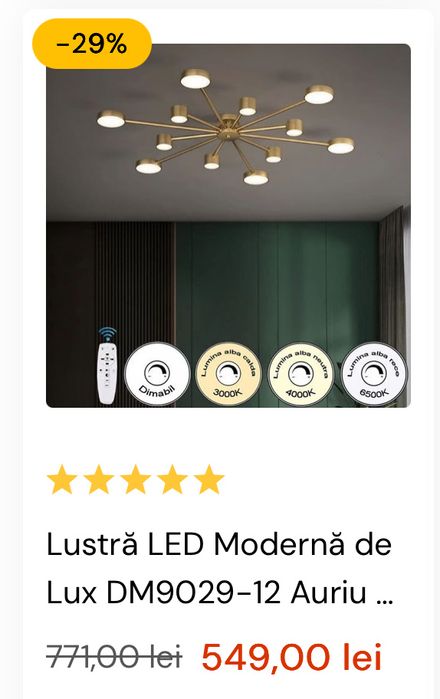 Lustra led, telecomanda, moduri de iluminat