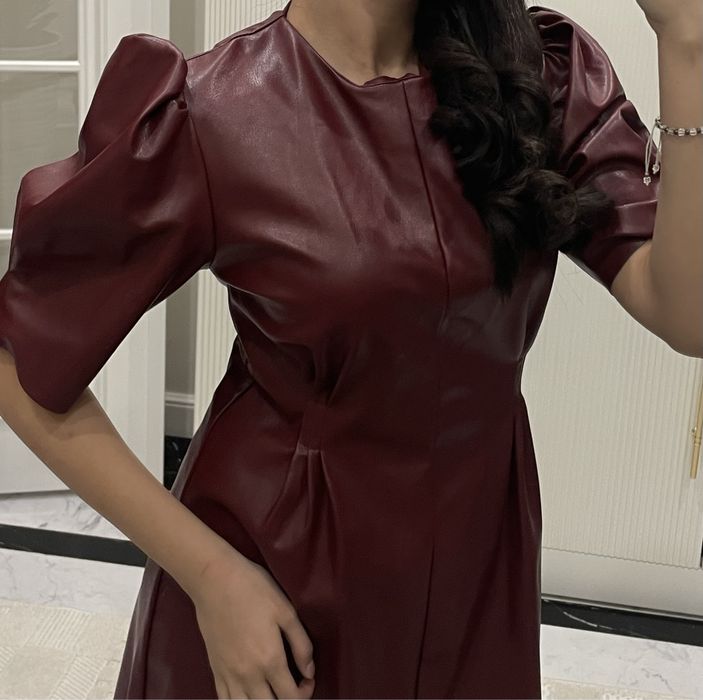 Вечернее платье бордовый ( кожаный )