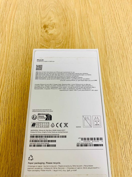 НОВ !!! Apple iPhone Air, 256GB, 5G, Sky Blue