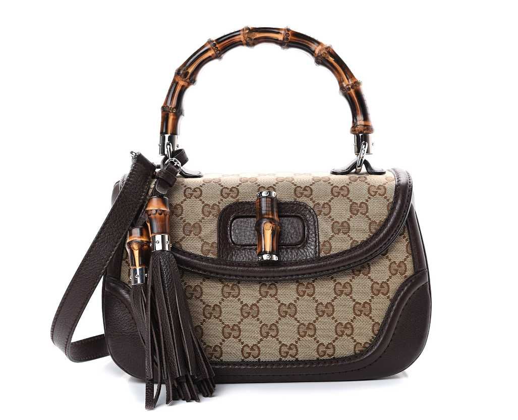 Оригинална 240242 Gucci Бамбукова чанта с дръжка и през рамо с ресни