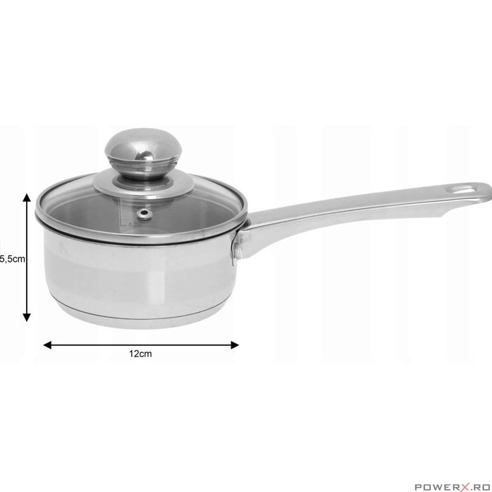 Cratita din inox cu coada si capac, 12 cm, 0.5 L, Kinghoff