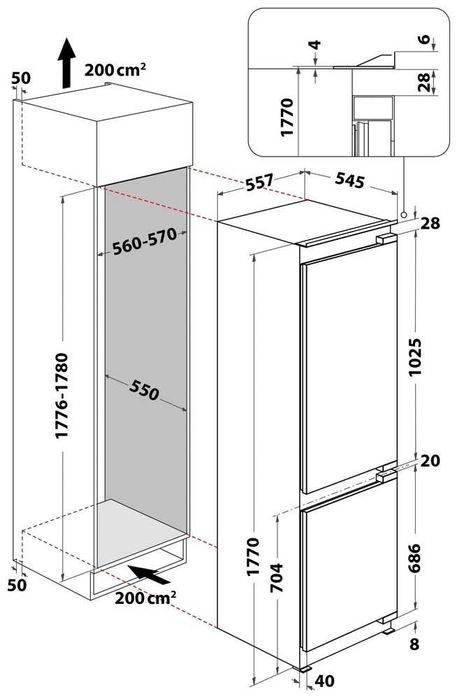 Хладилник с фризер за вграждане BAUKNECHT KGITN 18F4 M