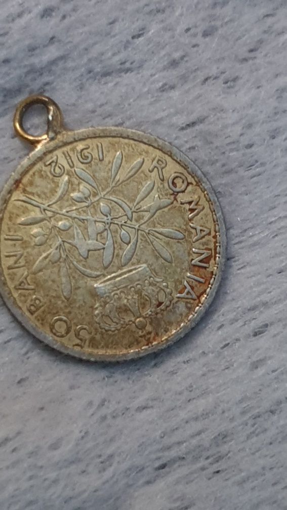 Medalion argint vechi moneda 50 bani 1912