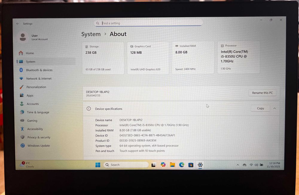 Lenovo ThinkPad T480, reconditionat (i5, 8 GB RAM, 256 GB M.2, TOUCH)