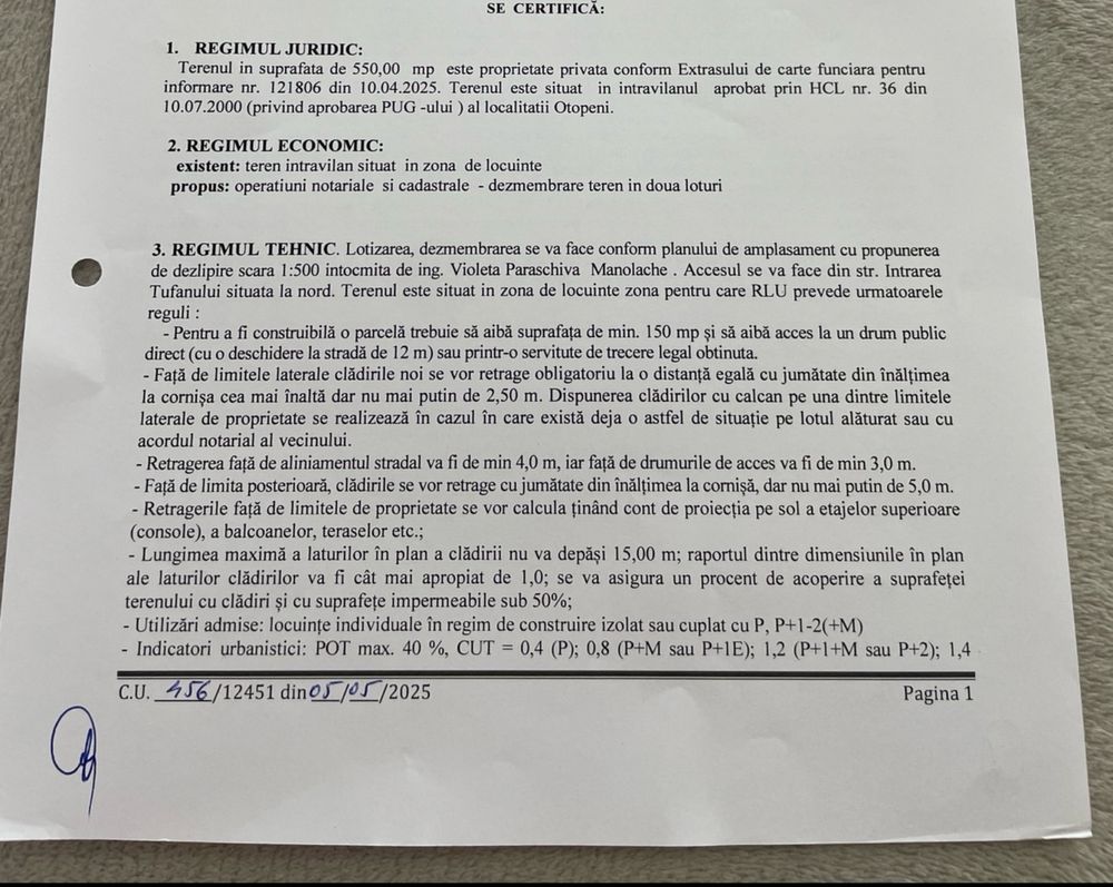 Teren de Vanzare Central Otopeni 550mp Str.Polona (Intrarea Tufanului)