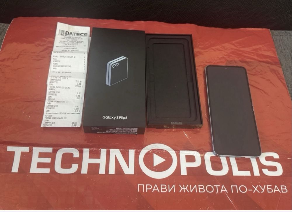 КАТО НОВ 512GB Samsung Z Flip 6 Гаранция Technopolis 2026 г. Blue