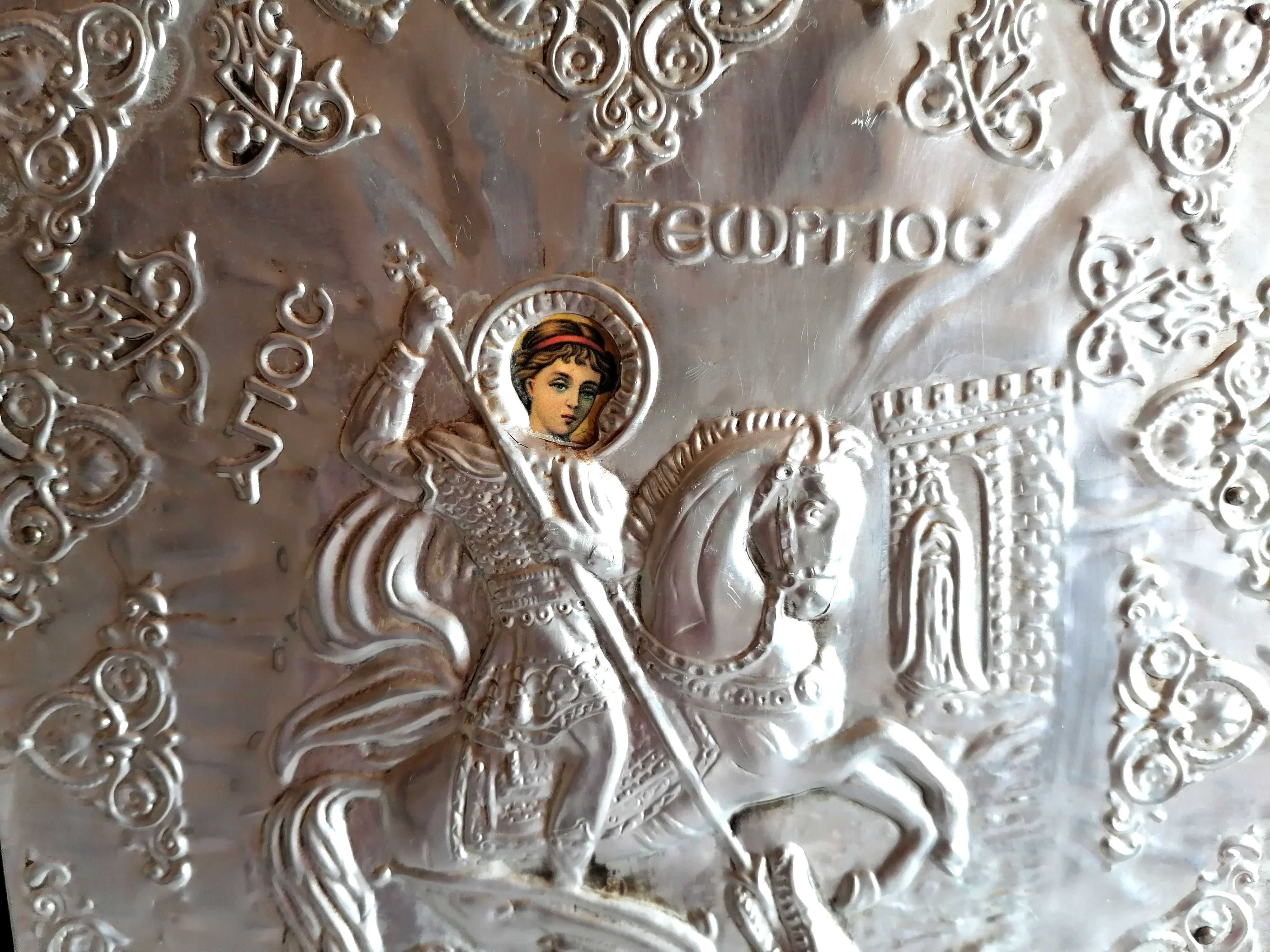 Страхотна Посребрена Икона Свети Георги