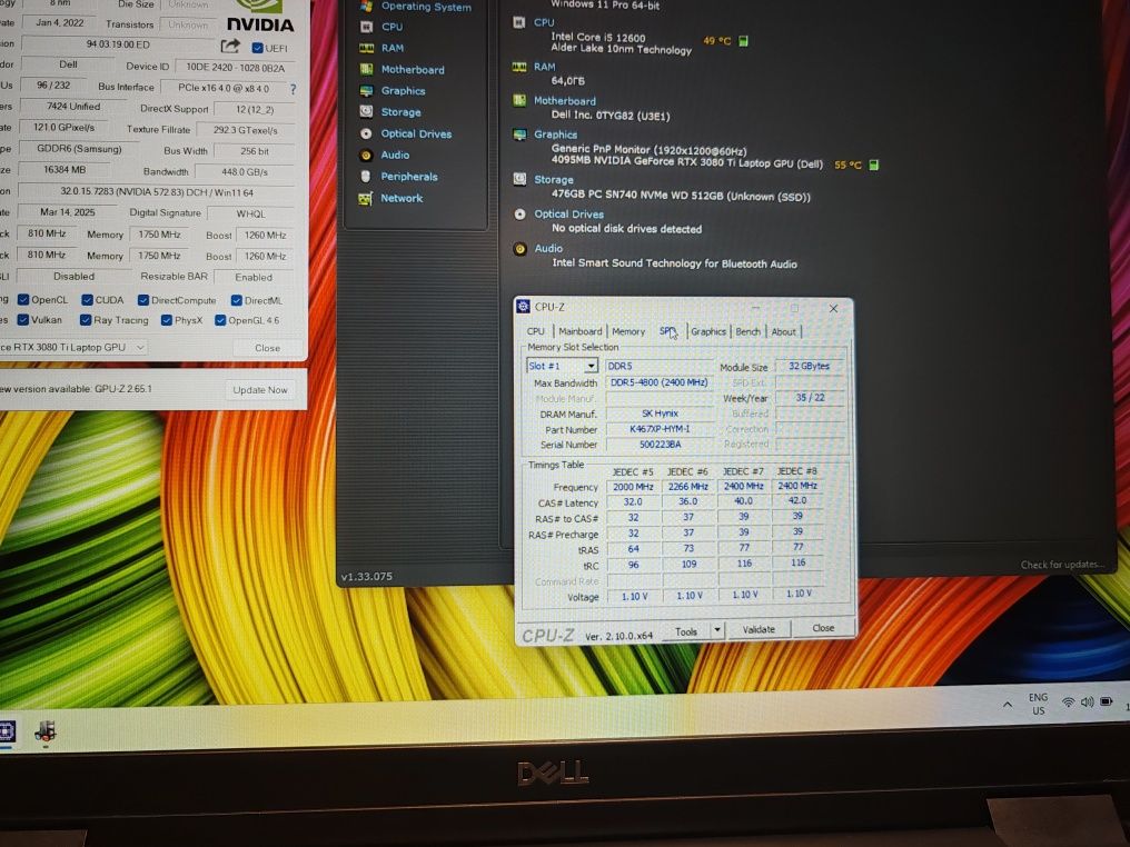 Dell Precision 7670/NVidia RTX 3080Ti 16GB/Intel Core i5-12600HX/64GB