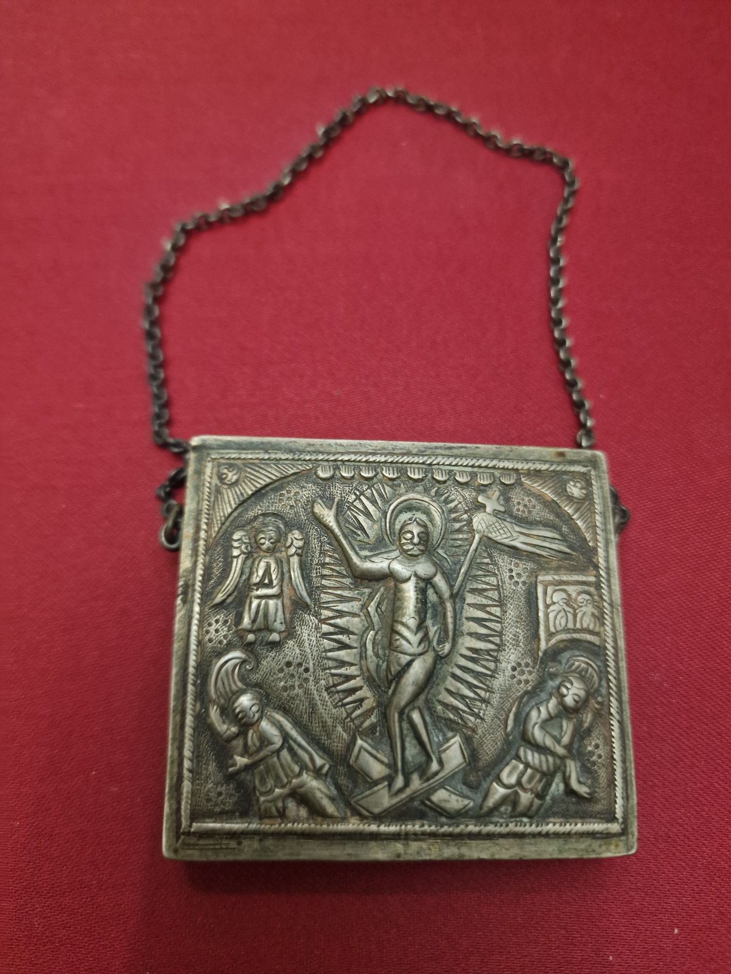 Icoana argint veche romaneasca relicvar pentru moaste sau mir