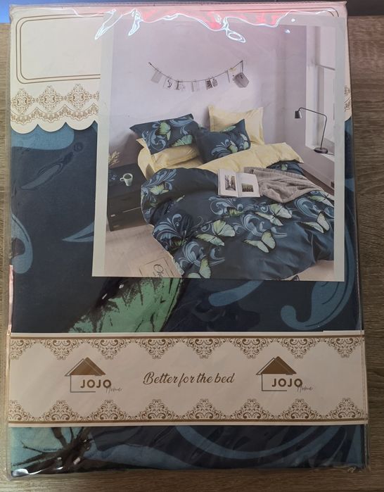 lenjSet lenjerie de pat JOJO Home, 6 Piese, imprimeu frunze-fluturi