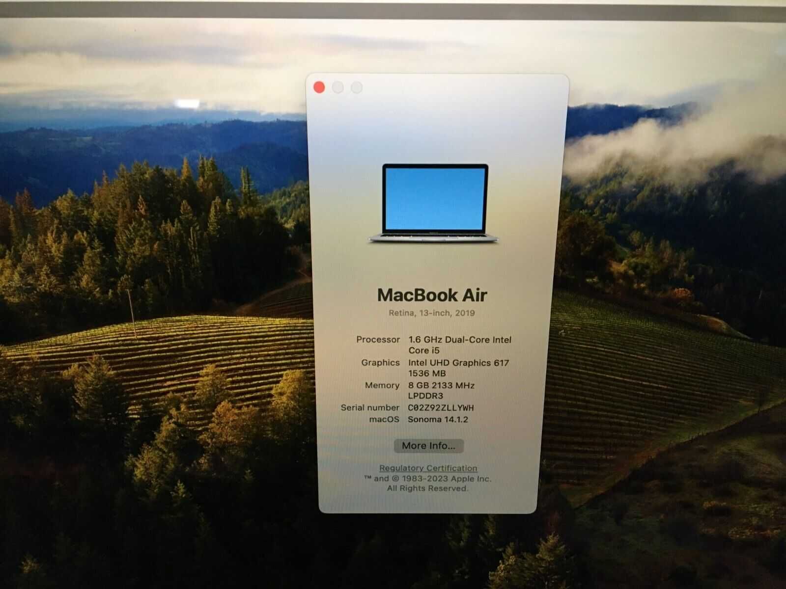 2019 · MacBook Air · i5 · 1.6GHz · 8GB · 256GB SSD · 13.3"  MVFJ2LL/A