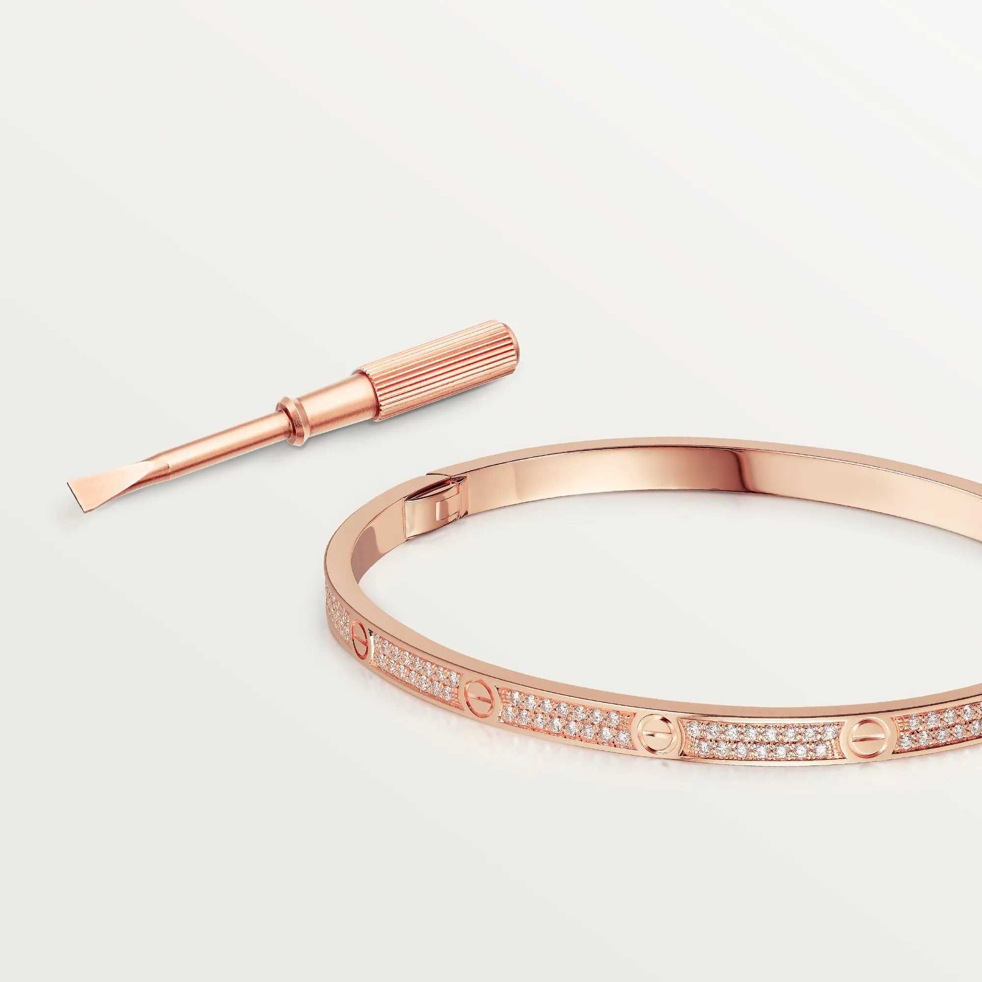 CARTIER Love Small Paved Rose Gold Diamonds Гривна с Отверка