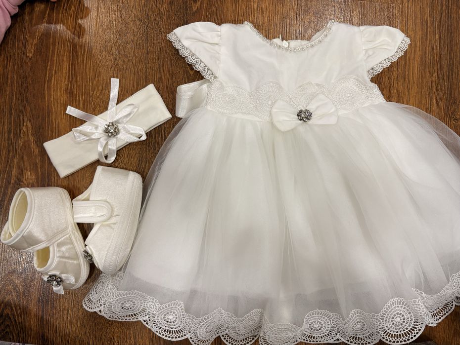 Платье для новорожденных девочек с пинеткой и повязкой