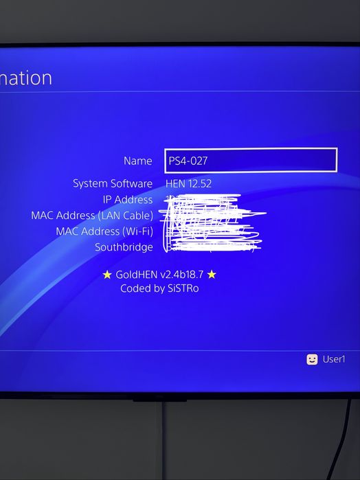Playstation 4 Pro 1TB Firmware 10.52 Modat