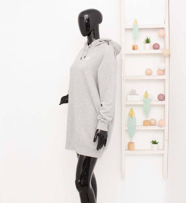 Nike Essential Fleece оригинална дамска суичър рокля сива с качулка S