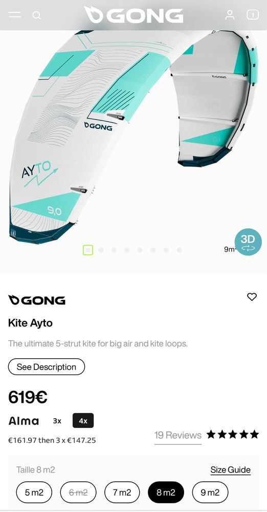 2024 GONG Ayto 8m кайт за кайтсърфинг / кайтбординг