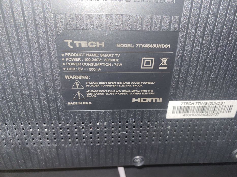 Телевизор 7TECH 43’ smart продам на запчасти