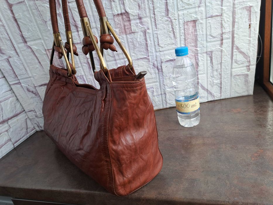 дамска чанта,кафява мека чанта-естествена кожа