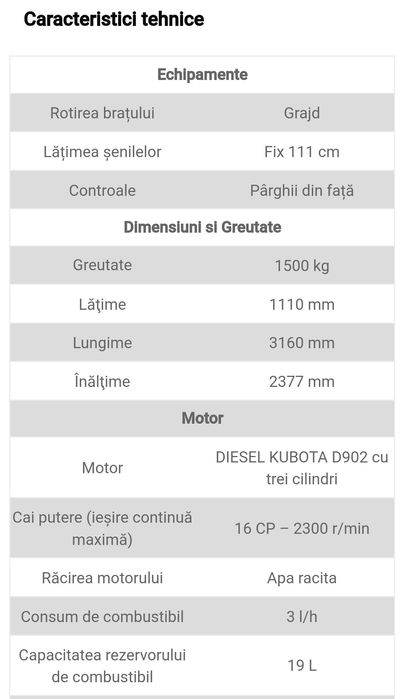 Miniexcavator nou 1,5t motor Kubota, Graecus fonduri sau leasing, cred