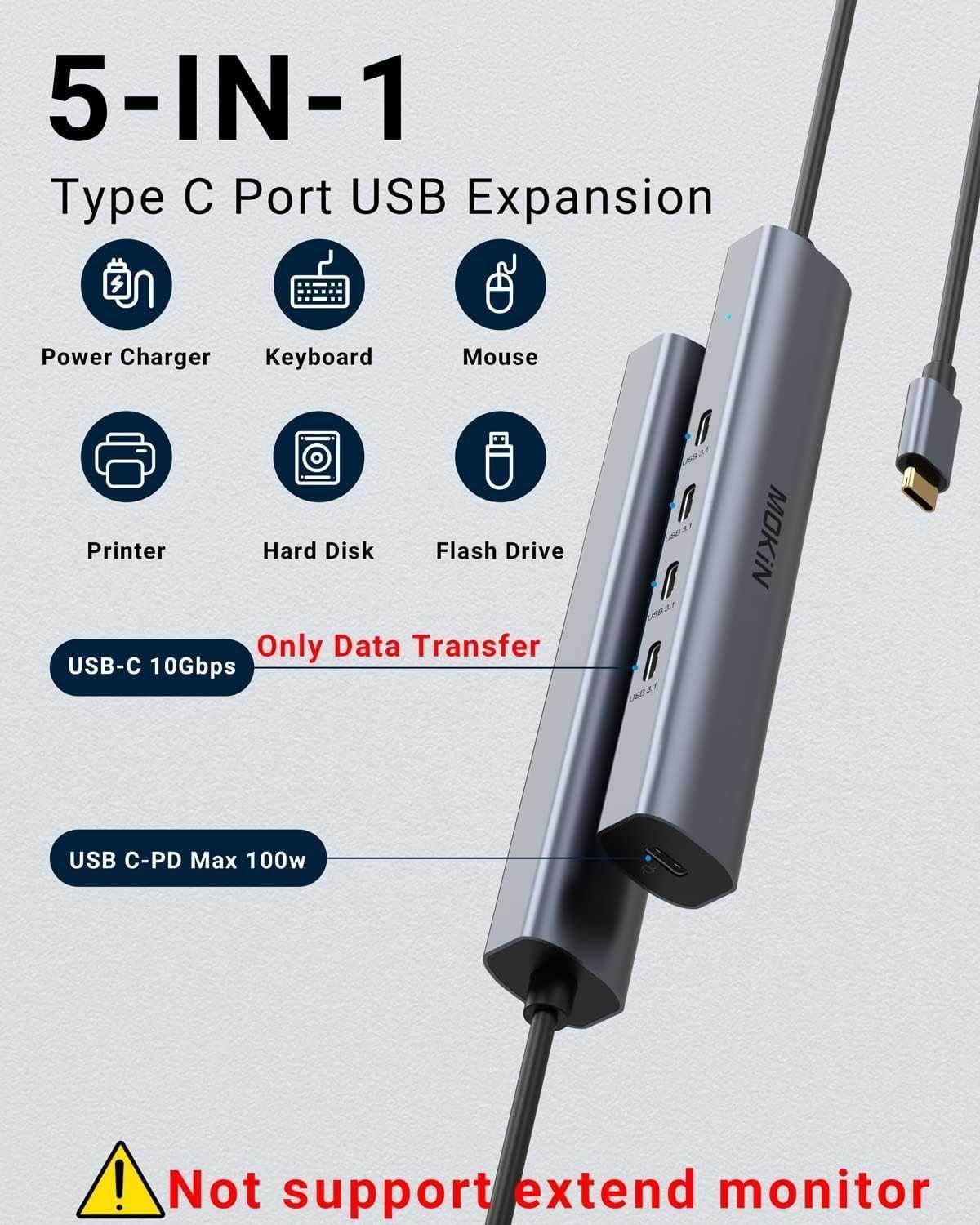 10Gbps USB C хъб, 4*USB C 3.1, 100 W мощност (не поддържа монитор)