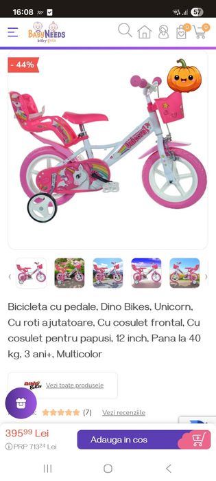 Bicicleta roz unicorni 12 inch