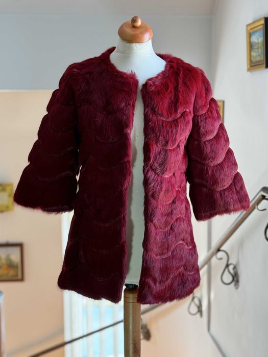 Haină damă din blană naturală de iepure, burgundy
